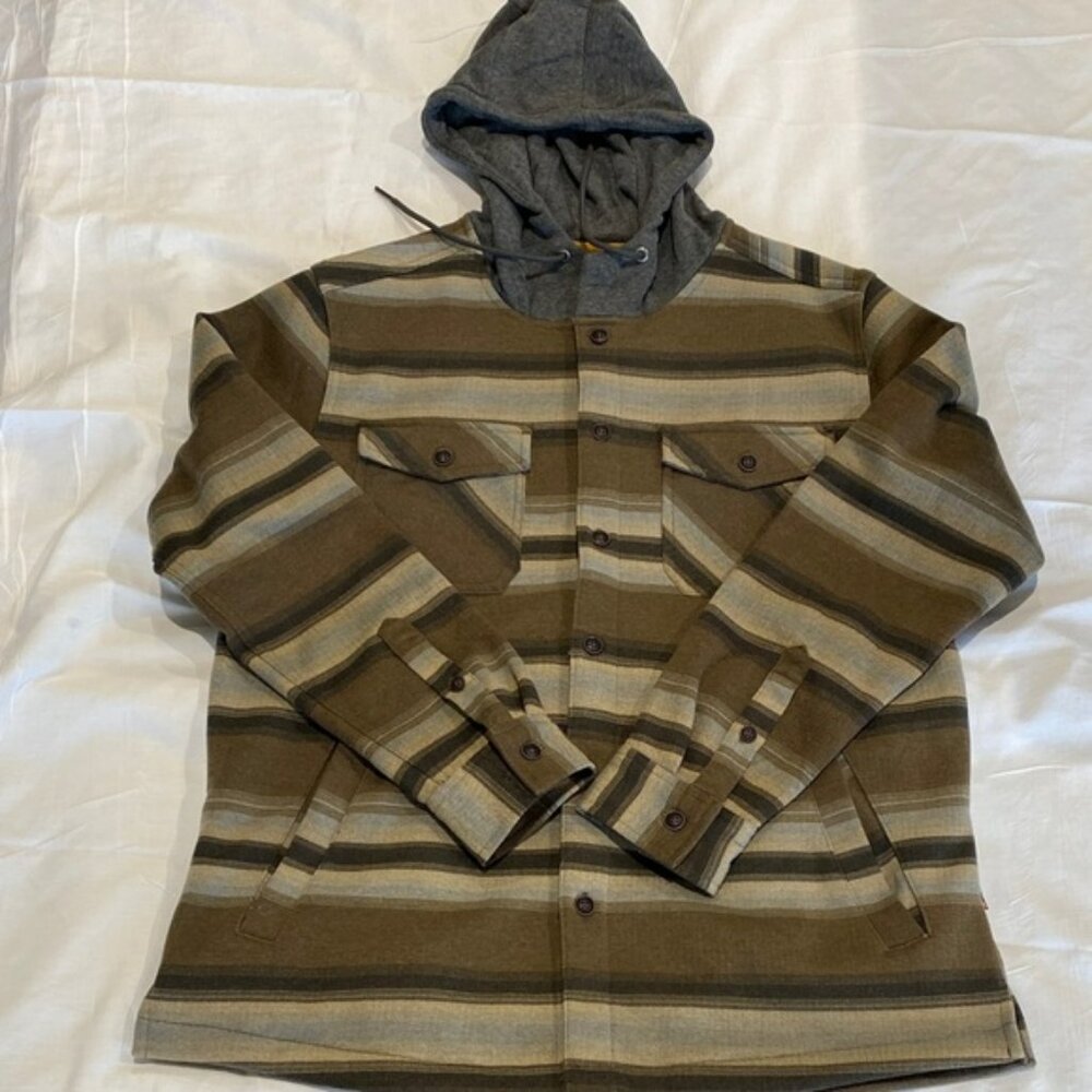 Quiksilver‎ Brown and Gray Striped Hooded Jacket-NWOT